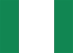 [ai] The flag of Nigeria, featuring three vertical stripes: two green stripes on the left and right sides, with a white stripe in the center.